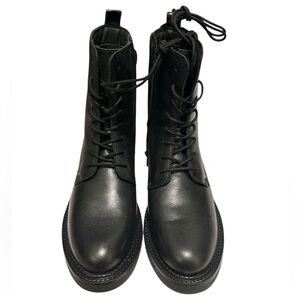 Geox Italian Lace-up Black Leather Combat-Style Ankle Boots